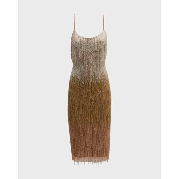 Liv Foster 'Beaded' Gold Scoop Neck Fringe Gown Size 0 - Picture 1 of 5